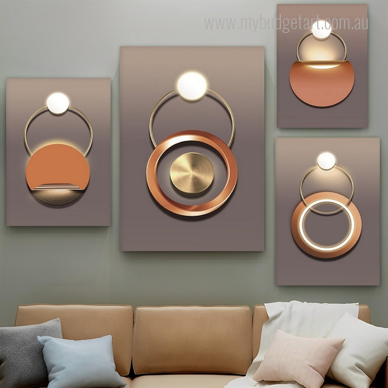 Geometric Shapes Abstract Nordic Gold Geometric Artwork Picture 4 Piece Canvas Art for Room Wall Decoration