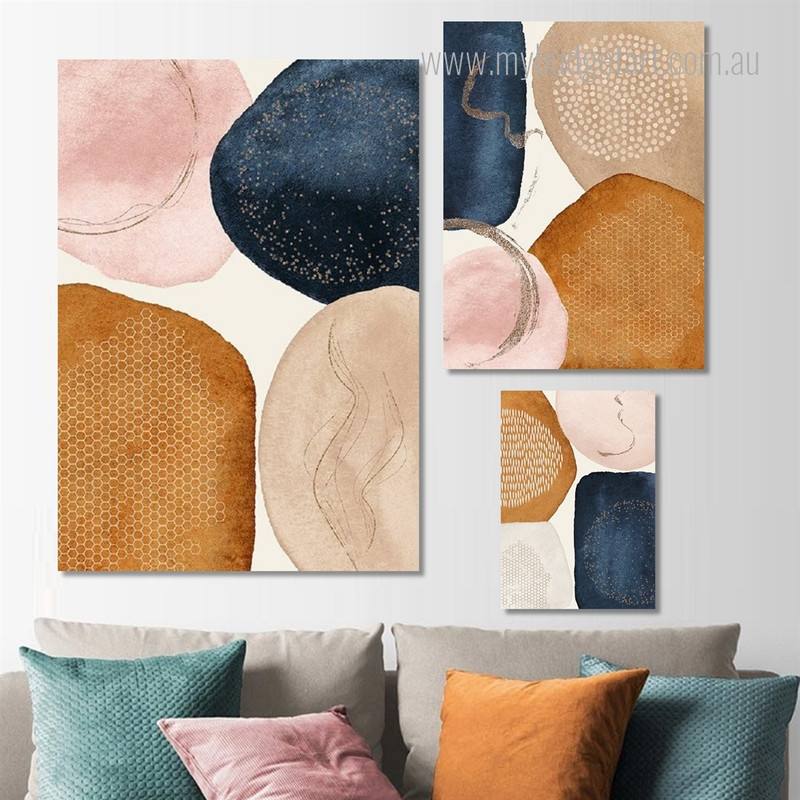 Variegated Scansion Smears Abstract Modern Photograph 3 Piece Set Artwork Wrapped Rolled Canvas Print for Room Wall Embellishment