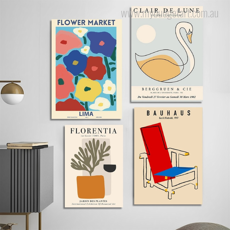Florentia Plant Vase Floral Photograph Nordic 4 Piece Set Wrapped Rolled Canvas Print Wall Hanging Artwork Ornament