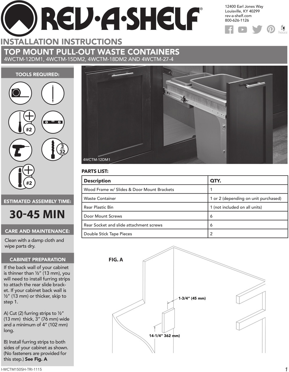 Rev-A-Shelf 4WCTM-18DM2 Double 35-Quart Top Mount Waste Container White