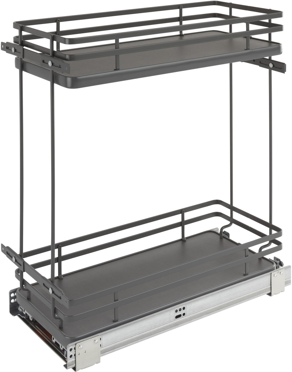 Fog Series Two-Tiered Base Organizer, Featuring Flat Wire in Orion Gray,  with BLUMOTION Full-Extension Soft Close Slides by Rev-A-Shelf