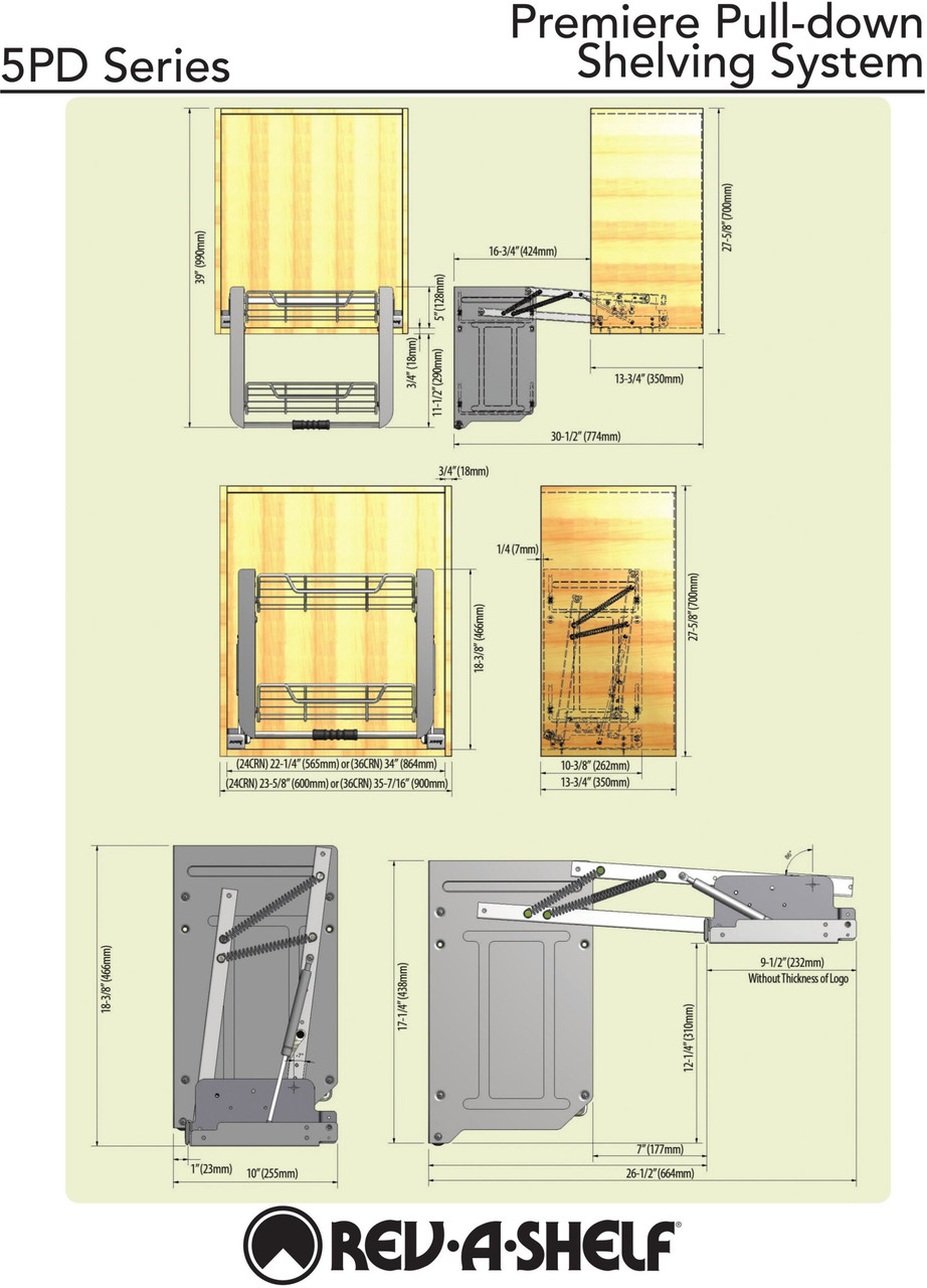 Rev-A-Shelf 5PD-24FOG Orion Gray Modern 22-3/16 Pull Down Organizer for  Wall Cabinets 