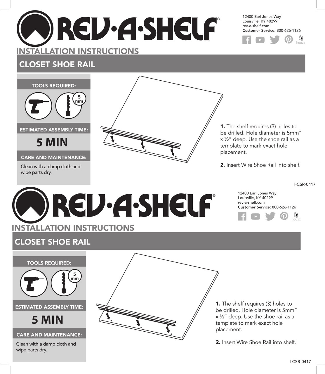 Rev-A-Shelf 23 Wire Shoe Rail Chrome Finish CSR-23CR-10