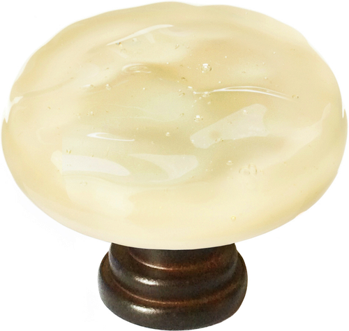 Glacier Pale Yellow Round Knob with Oil Rubbed Bronze Base R-222-ORB