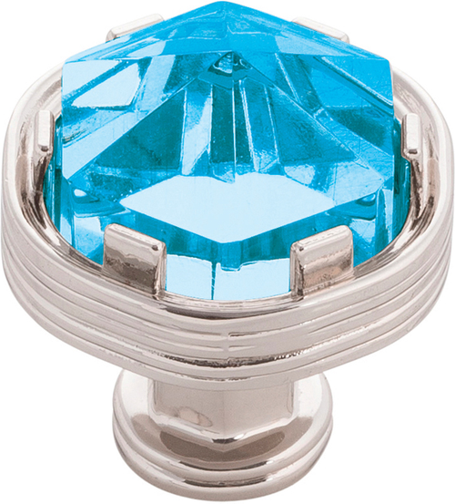 Chrysalis Collection Knob 1-3/16'' diam Polished Nickel with Cerulean Glass Finish B076304GC-14