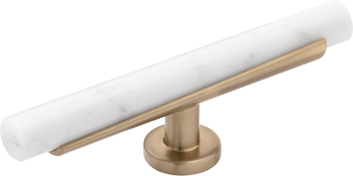 Firenze Collection T-Knob 5'' x 1'' White Marble with Champagne Bronze Finish B077044MW-CBZ