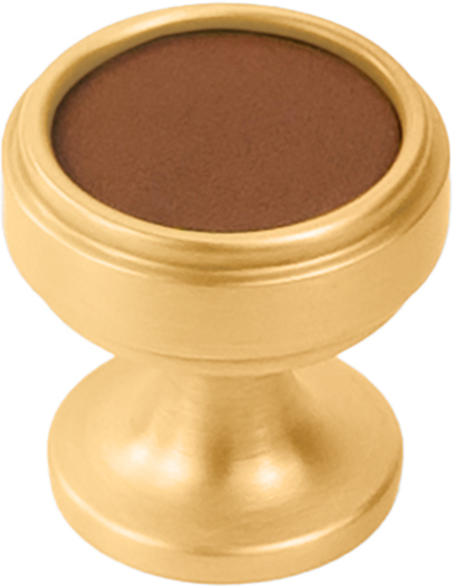 Reserve Collection Knob 1-1/4'' diam Brushed Golden Brass with Brown Leather Finish B077977LRBGB