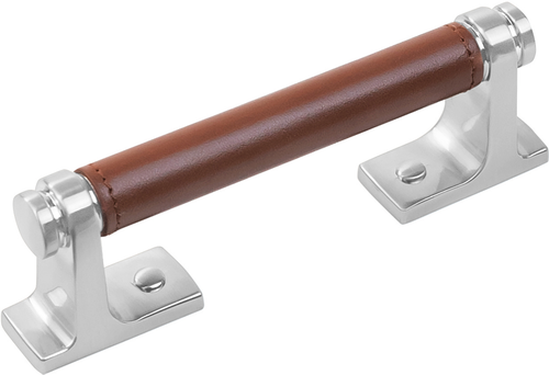 Reserve Collection Pull 3-3/4'' cc Satin Nickel with Brown Leather Finish B077979LRSN