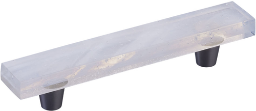 Fused Glass, Rectangular Pull 6'' x 1'' Overall, 4'' cc, Translucent White, Conical Stem, Brushed Stainless Steel 211061-TW-BSS
