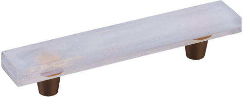 Fused Glass, Rectangular Pull 6'' x 1'' Overall, 4'' cc, Translucent White, Conical Stem, Gold 211061-TW-GLD