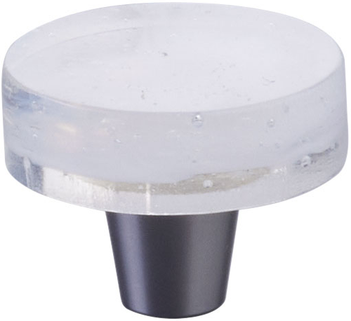 Fused Glass, Small Round Knob 1-1/2'' Dia, Translucent White, Conical Stem, Brushed Stainless Steel 211064-TW-BSS