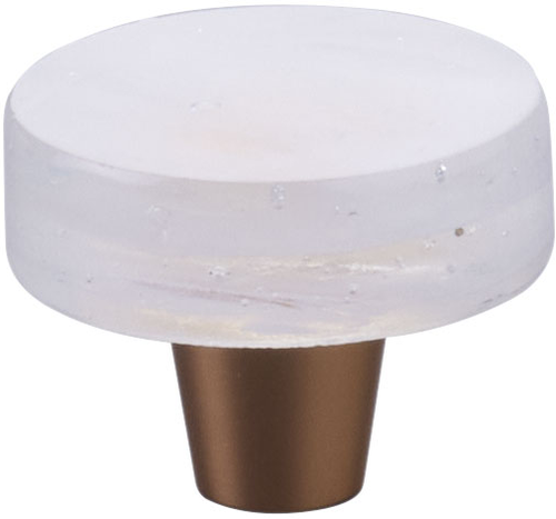 Fused Glass, Small Round Knob 1-1/2'' Dia, Translucent White, Conical Stem, Gold 211064-TW-GLD