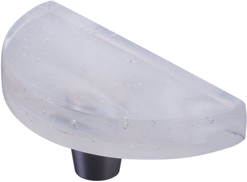 Fused Glass, Half Moon Knob 3'' Dia, Translucent White, Conical Stem, Brushed Stainless Steel 211068-TW-BSS