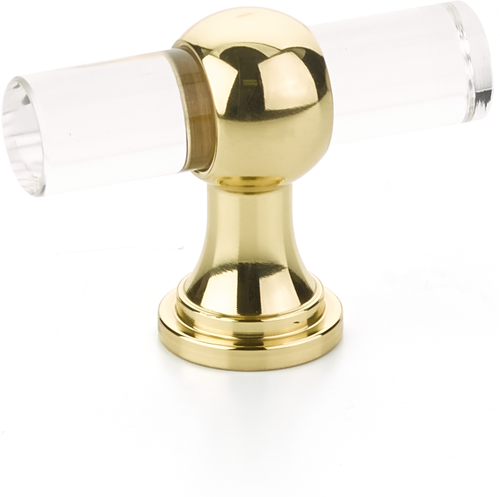 Lumiere Transitional T-Knob, Adjustable Clear Acrylic, Polished Brass, 2'' 411-03