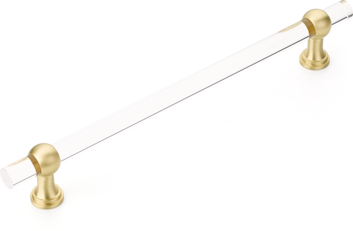 Lumiere Transitional Appliance Pull, NON-Adjustable Clear Acrylic, Satin Brass, 12'' cc 412-SB
