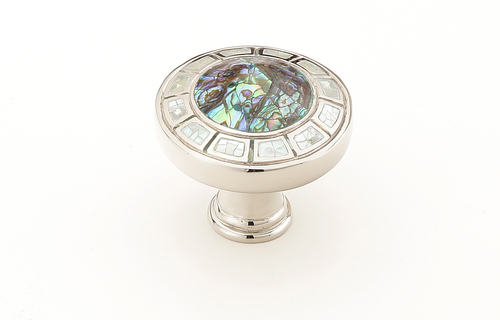 Fair Isle Knob, Round, Imperial Shell, Mother of Pearl, Polished Nickel, 1-1/2'' dia 655-PN