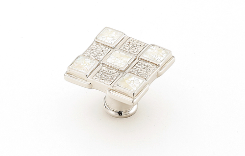 Avalon Bay Square Knob, White Mother of Pearl, Polished Nickel, 1-1/4'' 671-W/PN