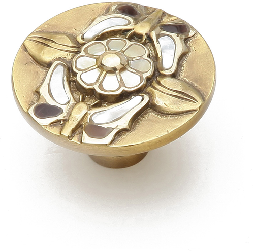 Heirloom Treasures Knob, Round, Penshell/Mother of Pearl, Antique Brass, 1-1/2'' dia 954K-AB