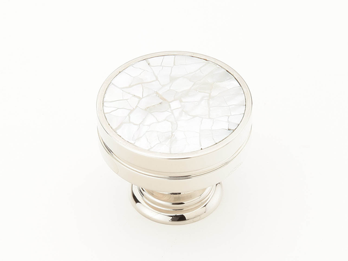 Mother of Pearl Knob, Round, Polished Nickel, 1-3/8'' dia 990-MOP/PN