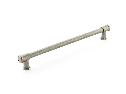 Steamworks Concealed Surface, Appliance Pull, Distressed Pewter/Copper, 15'' cc CS79-15-DP/C