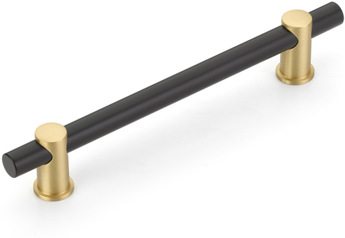 Foncé Bar Pull, NON-Adjustable, Matte Black Bar/Satin Brass stems, 6'' cc  426-MB/SB