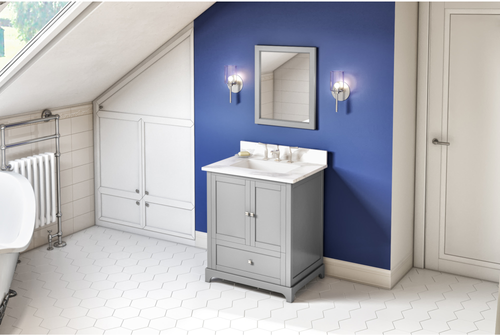 Addington 30'' Grey Vanity, Calacatta Vienna Quartz Vanity Top, undermount rectangle bowl VKITADD30GRCQR