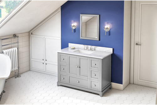 Addington 48'' Grey Vanity, White Carrara Marble Vanity Top, undermount rectangle bowl VKITADD48GRWCR