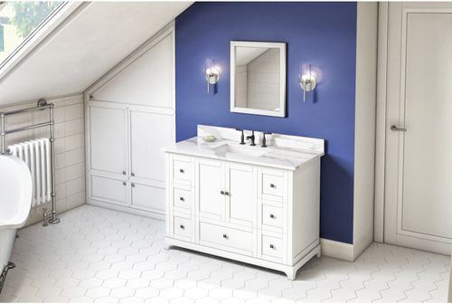 Addington 48'' White Vanity, Calacatta Vienna Quartz Vanity Top, undermount rectangle bowl VKITADD48WHCQR