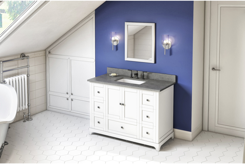 Addington 48'' White Vanity, Steel Grey Cultured Marble Vanity Top, undermount rectangle bowl VKITADD48WHSGR