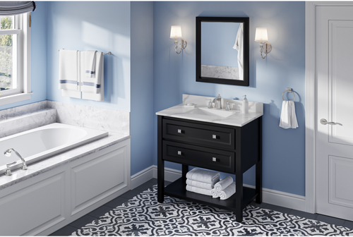 Adler 36'' Black Vanity, Calacatta Vienna Quartz Vanity Top, undermount rectangle bowl VKITADL36BKCQR