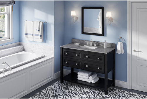 Adler 48'' Black Vanity, Boulder Cultured Marble Vanity Top, undermount rectangle bowl VKITADL48BKBOR