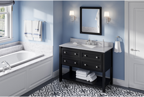 Adler 48'' Black Vanity, White Carrara Marble Vanity Top, undermount rectangle bowl VKITADL48BKWCR