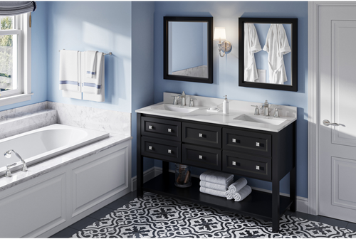 Adler 60'' Black Vanity, double bowl, Calacatta Vienna Quartz Vanity Top, two undermount rectangle bowls VKITADL60BKCQR