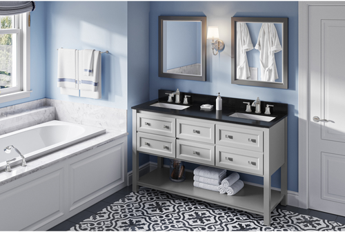 Adler 60'' Grey Vanity, double bowl, Black Granite Vanity Top, two undermount rectangle bowls VKITADL60GRBGR