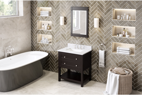 Astoria 30'' Espresso Vanity, White Carrara Marble Vanity Top, undermount rectangle bowl VKITAST30ESWCR