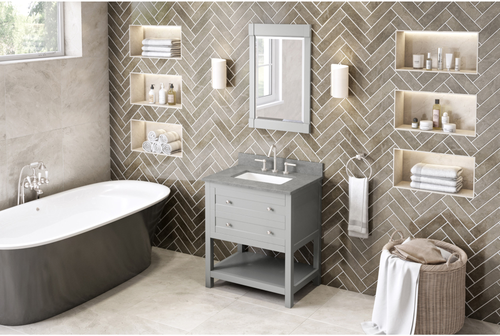 Astoria 30'' Grey Vanity, Steel Grey Cultured Marble Vanity Top, undermount rectangle bowl VKITAST30GRSGR