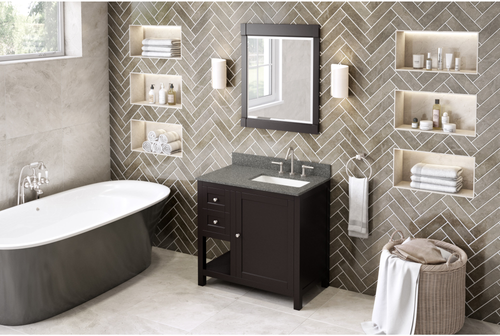Astoria 36'' Espresso Vanity, right offset, Boulder Cultured Marble Vanity Top, undermount rectangle bowl VKITAST36ESBOR
