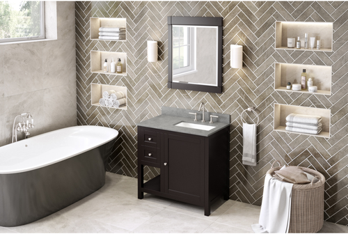 Astoria 36'' Espresso Vanity, right offset, Steel Grey Cultured Marble Vanity Top, undermount rectangle bowl VKITAST36ESSGR