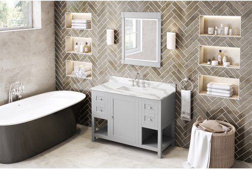 Astoria 48'' Grey Vanity, Calacatta Vienna Quartz Vanity Top, undermount rectangle bowl VKITAST48GRCQR