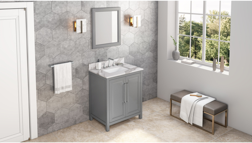 Cade 30'' Grey Vanity, Calacatta Vienna Quartz Vanity Top, undermount rectangle bowl VKITCAD30GRCQR