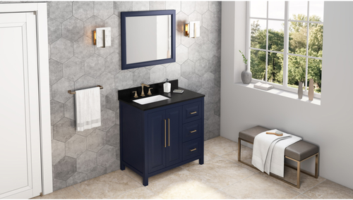 Cade 36'' Hale Blue Vanity, left offset, Black Granite Vanity Top, undermount rectangle bowl VKITCAD36BLBGR
