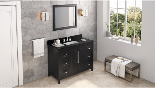 Cade 48'' Black Vanity, Black Granite Vanity Top, undermount rectangle bowl VKITCAD48BKBGR
