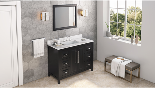 Cade 48'' Black Vanity, Calacatta Vienna Quartz Vanity Top, undermount rectangle bowl VKITCAD48BKCQR