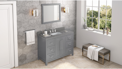Cade 48'' Grey Vanity, Boulder Cultured Marble Vanity Top, undermount rectangle bowl VKITCAD48GRBOR