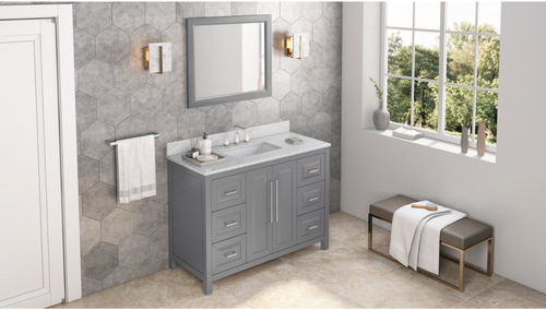 Cade 48'' Grey Vanity, White Carrara Marble Vanity Top, undermount rectangle bowl VKITCAD48GRWCR