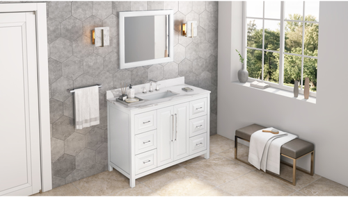 Cade 48'' White Vanity, Calacatta Vienna Quartz Vanity Top, undermount rectangle bowl VKITCAD48WHCQR