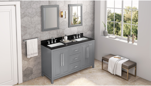 Cade 60'' Grey Vanity, double bowl, Black Granite Vanity Top, undermount rectangle bowl VKITCAD60GRBGR