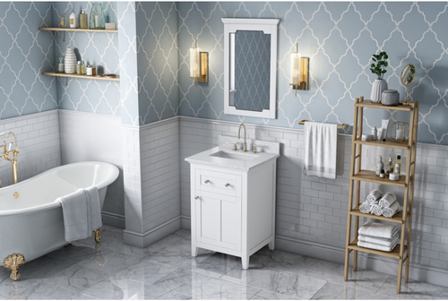 Chatham 24'' White Vanity, White Carrara Marble Vanity Top, undermount rectangle bowl VKITCHA24WHWCR