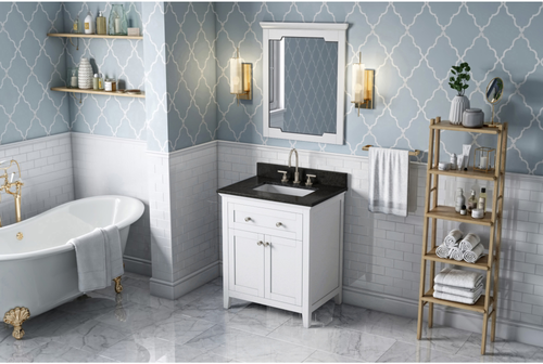 Chatham 30'' White Vanity, Black Granite Vanity Top, undermount rectangle bowl VKITCHA30WHBGR