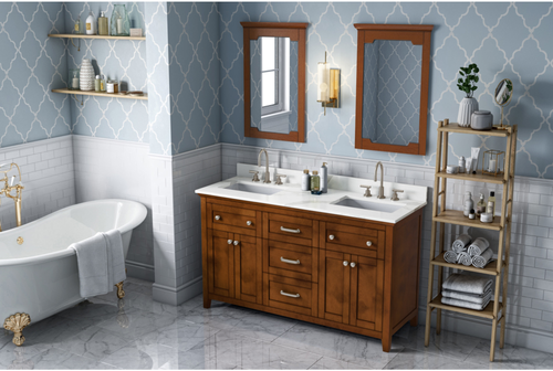 Chatham 60'' Chocolate Vanity, double bowl, Calacatta Vienna Quartz Vanity Top, two undermount rectangle bowls VKITCHA60CHCQR